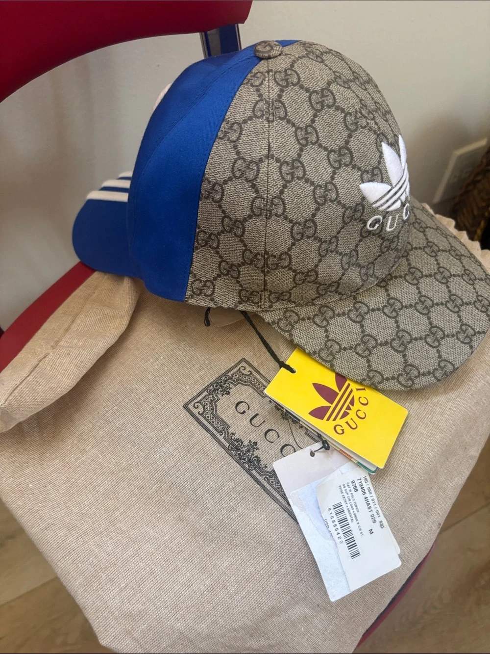 Gucci  X Adidas Monogram Baseball Cap in Beige and Blue